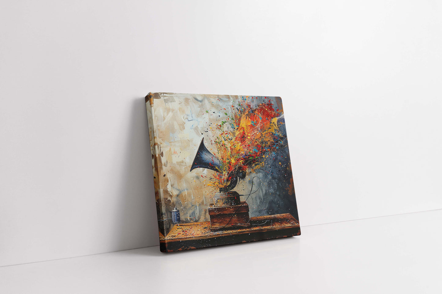 Sonic Spectrum: Explosive Vintage Gramophone Abstract Canvas Art