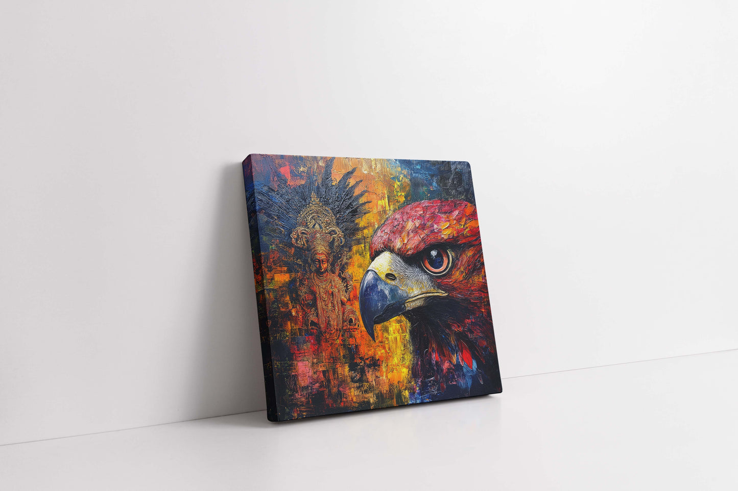 Divine Vision: Majestic Eagle and Ganesha Abstract Canvas Painting