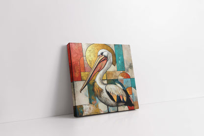 Aurelian Grace: Abstract Pelican Mixed-Media Canvas Art