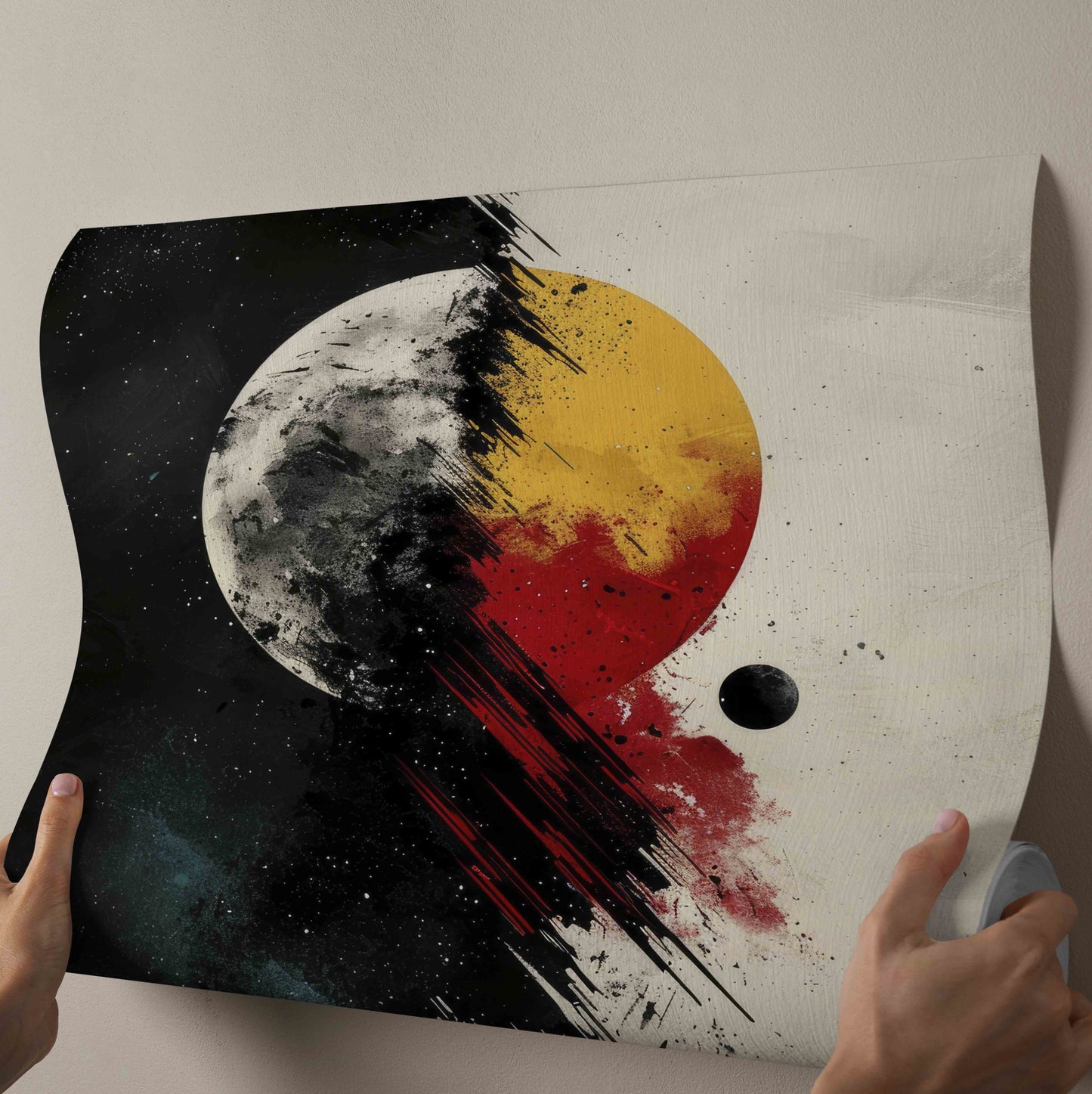 Cosmic Duality: Abstract Moon and Sun Canvas Wall Art
