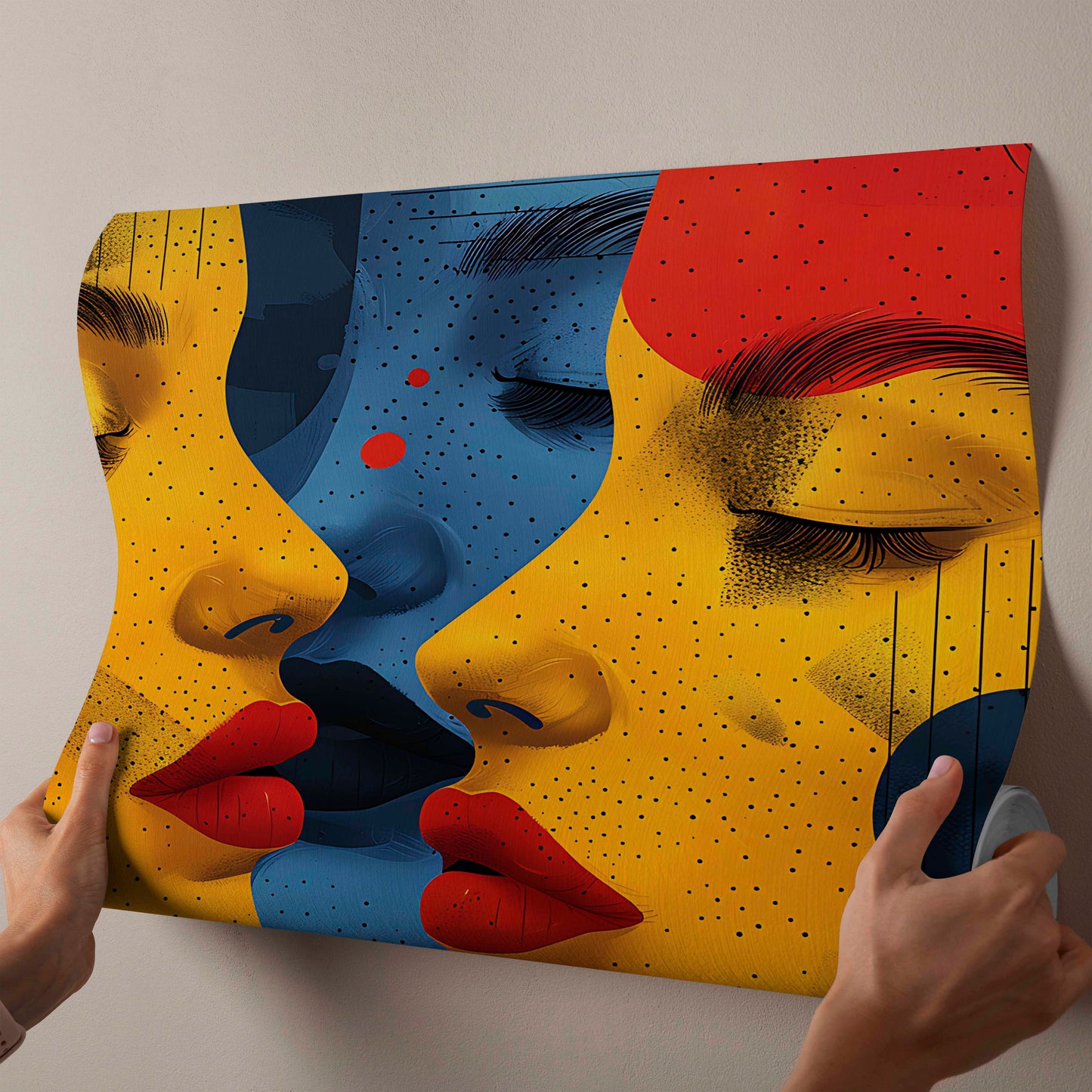 Vibrant Connection: Modern Abstract Three-Face Textured Canvas Art