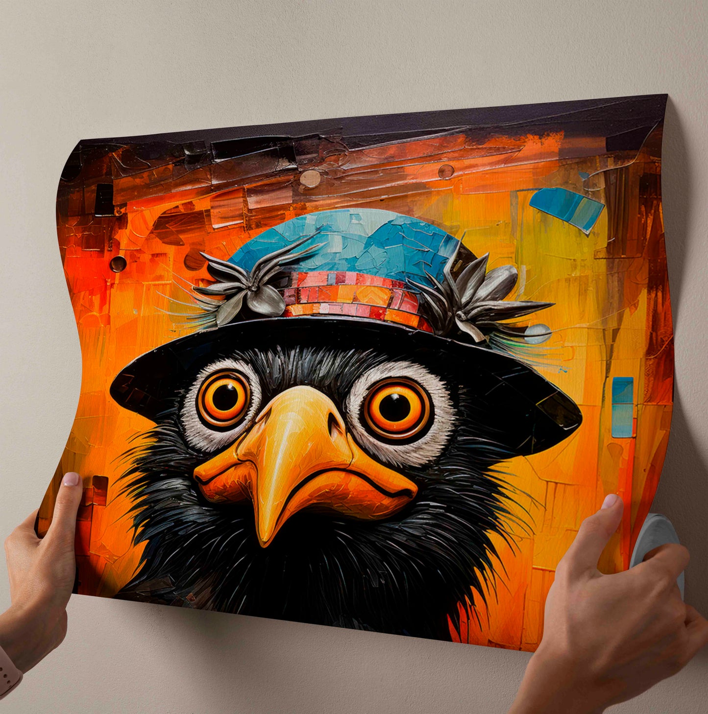 Whimsical Crow in Mosaic Top Hat – Vibrant Canvas Wall Art