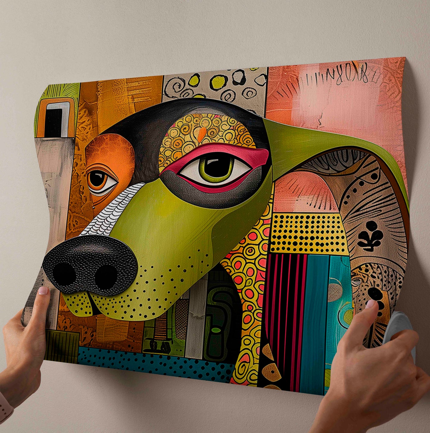 Vibrant Abstract Dog Portrait – Modern Colorful Canvas Painting