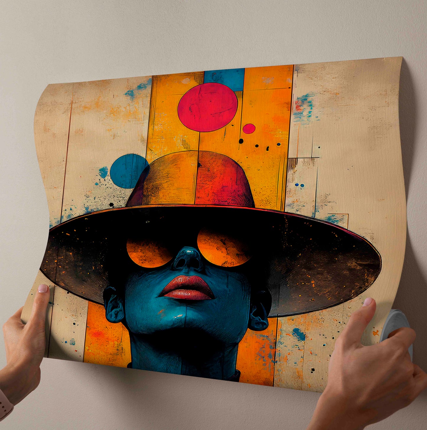 Vibrant Abstract Pop Art Portrait Canvas Painting - "The Blue Enigma"