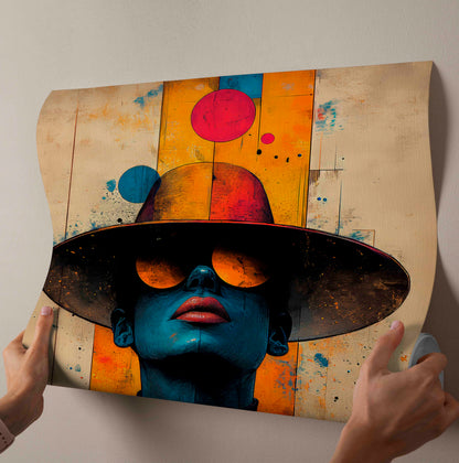 Vibrant Abstract Pop Art Portrait Canvas Painting - "The Blue Enigma"