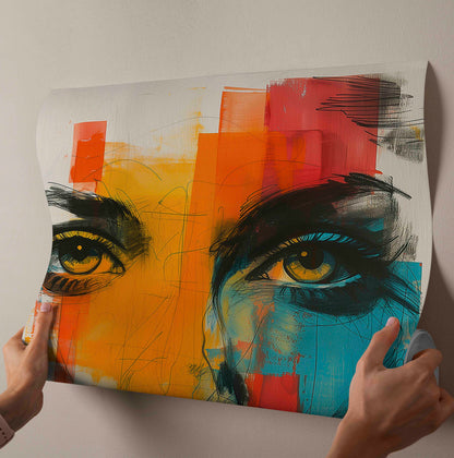Vibrant Abstract Woman's Face Portrait - Contemporary Mixed Media Canvas Art