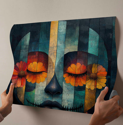Mystic Calavera: Abstract Día de los Muertos Canvas Painting with Marigolds & Candles