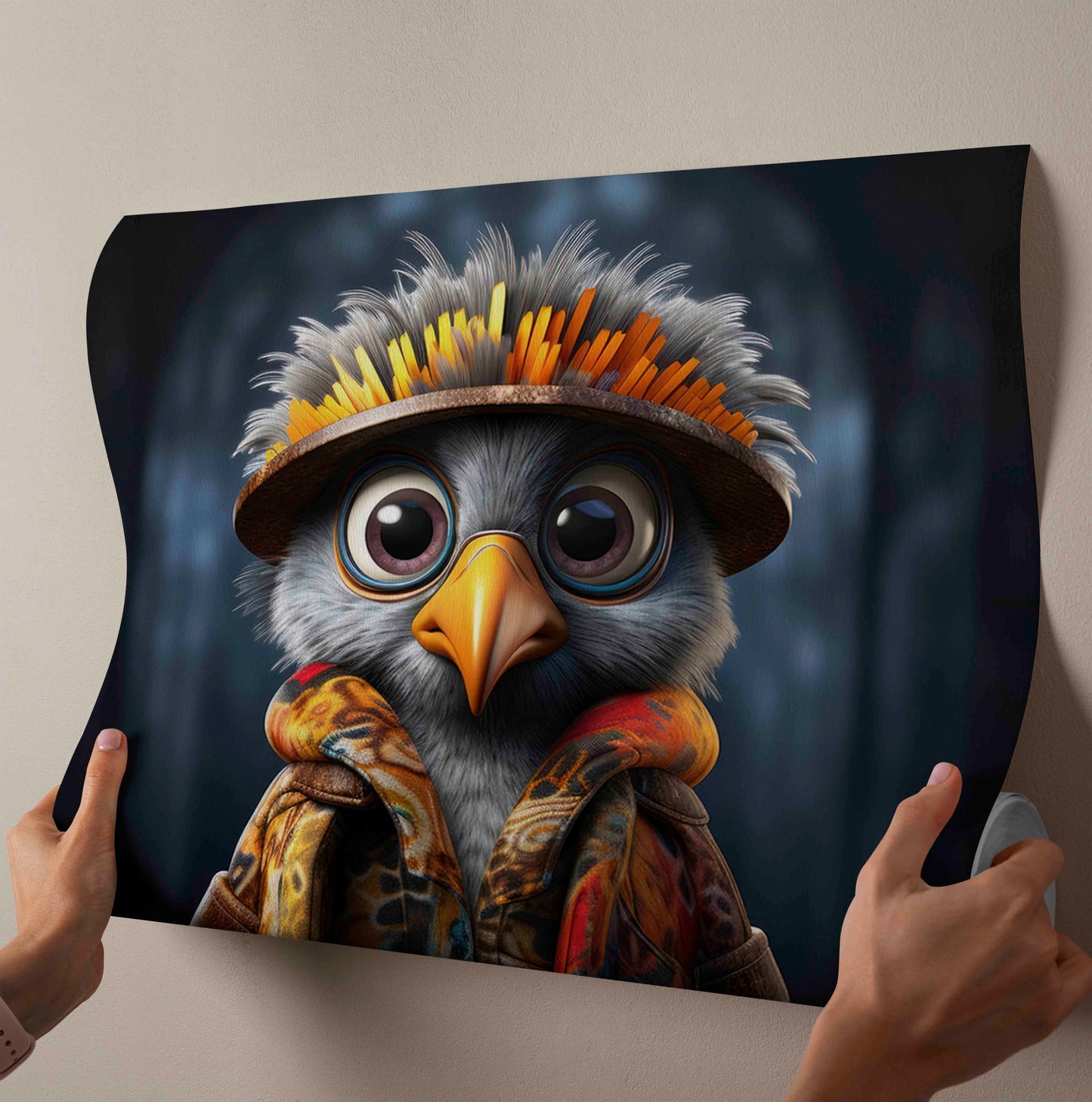 Whimsical Owl in Colorful Patterned Jacket - Canvas Painting