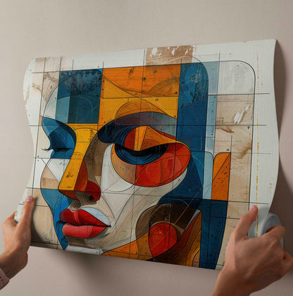 Architectural Abstract Face Canvas Painting - Geometric Cubist Portrait Wall Art