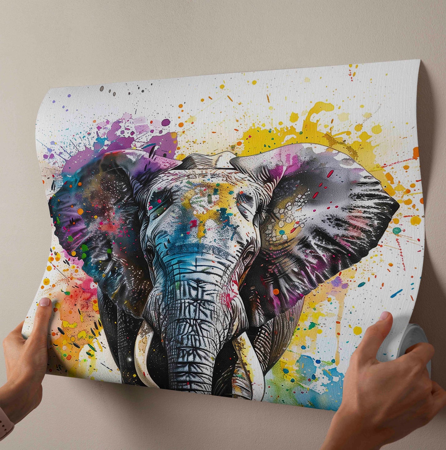 Vibrant Watercolor Splatter Elephant - Canvas Wall Art