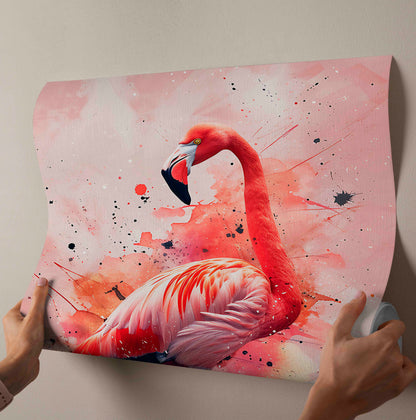 Vibrant Flamingo Splash – Abstract Watercolor Canvas Wall Art