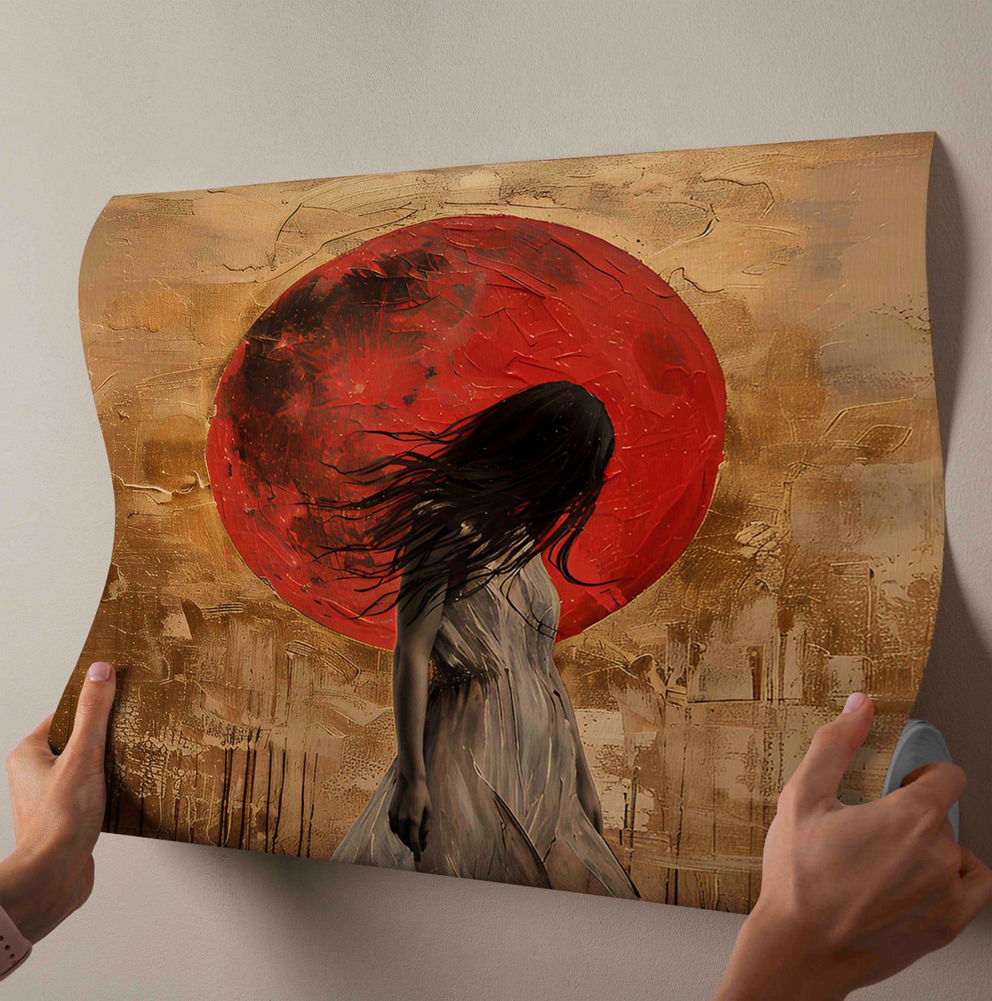 Crimson Eclipse: The Lone Wanderer Canvas Painting