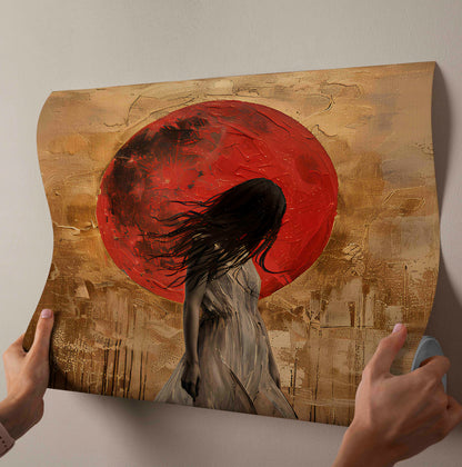 Crimson Eclipse: The Lone Wanderer Canvas Painting