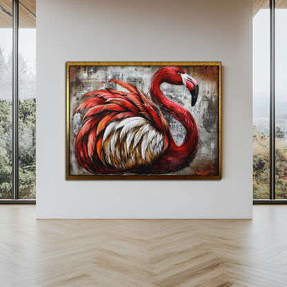 Crimson Majesty: Modern Abstract Flamingo Canvas Wall Art