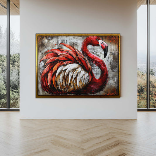 Crimson Majesty: Modern Abstract Flamingo Canvas Wall Art