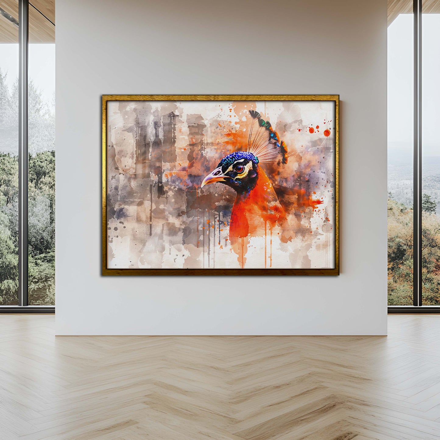 Vibrant Peacock Majesty: Abstract Watercolor Canvas Wall Art