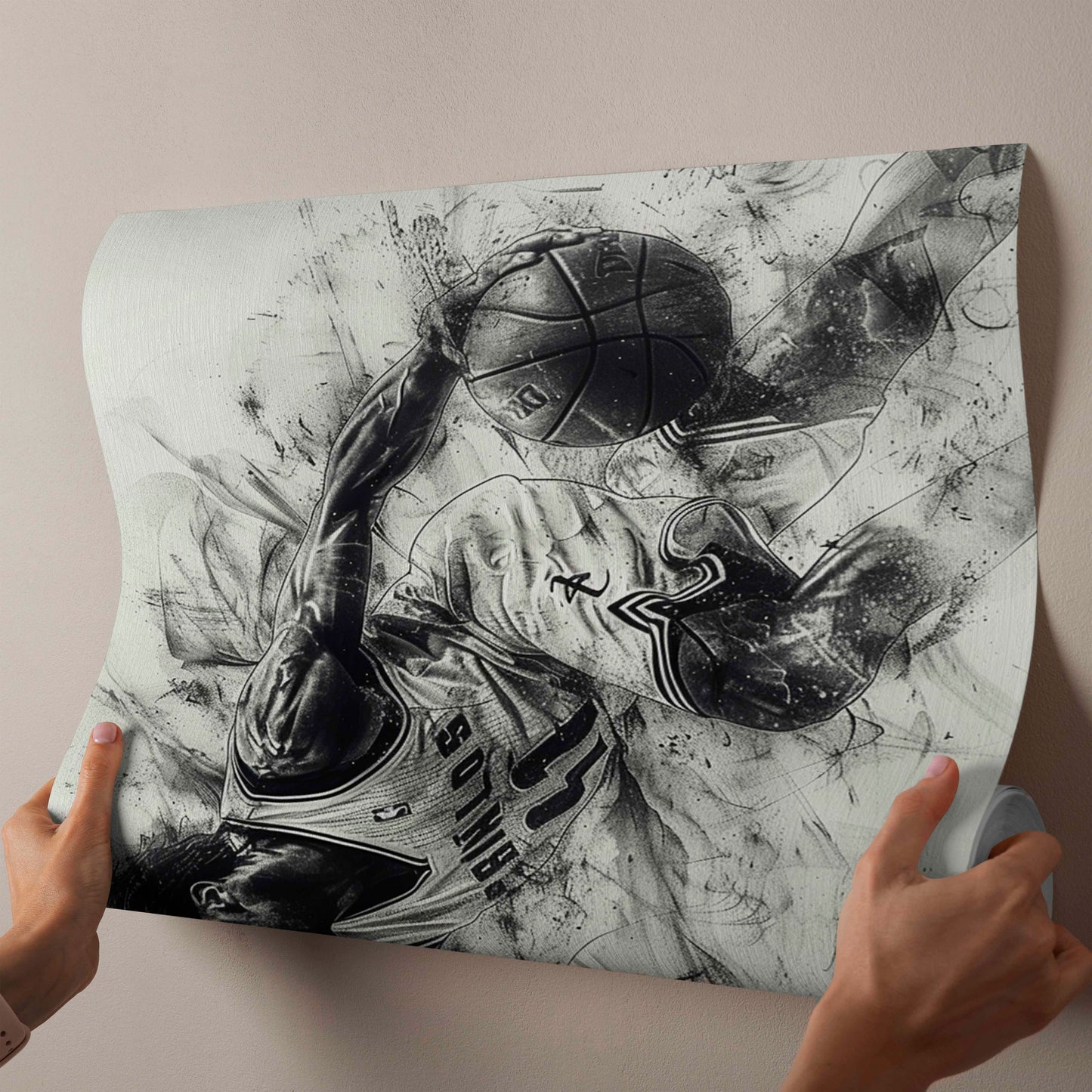 Dynamic Basketball Player Action Art - Charcoal Sketch Style Canvas Print - Modern Sports Wall Decor for Man Cave, Office, or Gym
