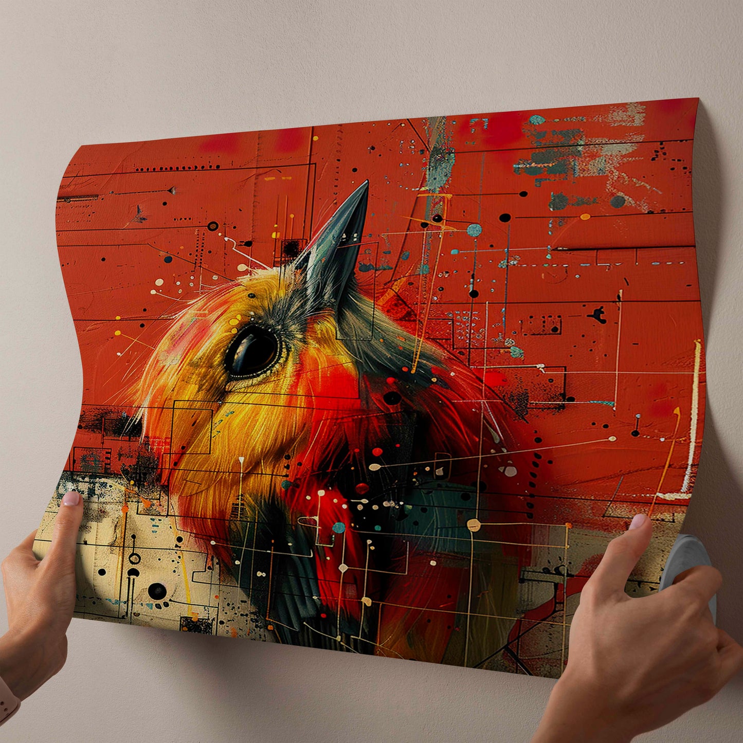 Abstract Geometric Bird Canvas Art - Modern Colorful Digital Painting - Vibrant Nature Wall Decor for Home or Office