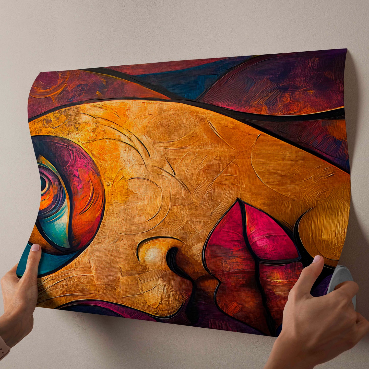 Vibrant Abstract Portrait Canvas Art - Modern Expressive Eyes Wall Decor - Colorful Textured Face Painting for Living Room or Bedroom