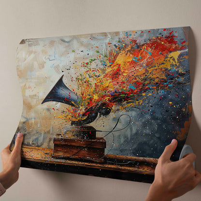 Sonic Spectrum: Explosive Vintage Gramophone Abstract Canvas Art