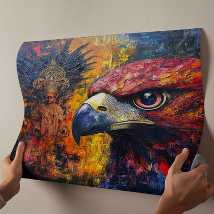 Divine Vision: Majestic Eagle and Ganesha Abstract Canvas Painting