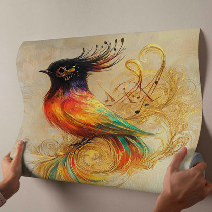 Golden Symphony: Vibrant Canvas Art of a Whimsical Firebird