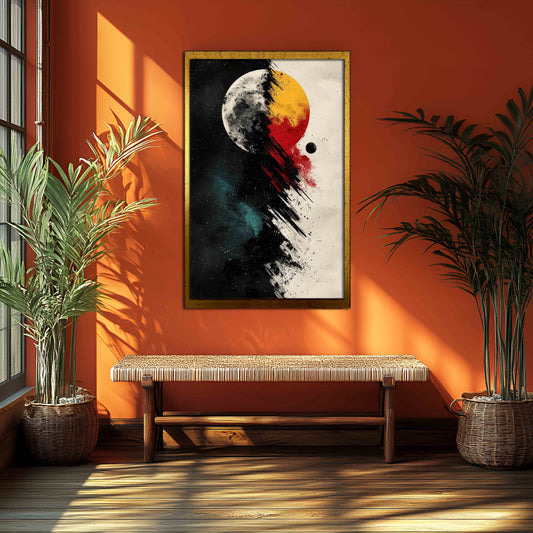 Cosmic Duality: Abstract Moon and Sun Canvas Wall Art