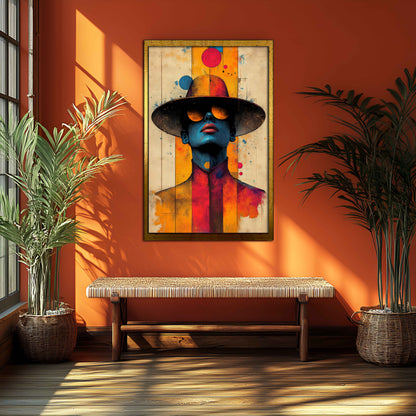 Vibrant Abstract Pop Art Portrait Canvas Painting - "The Blue Enigma"