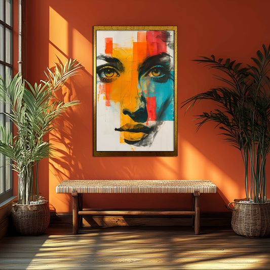 Vibrant Abstract Woman's Face Portrait - Contemporary Mixed Media Canvas Art