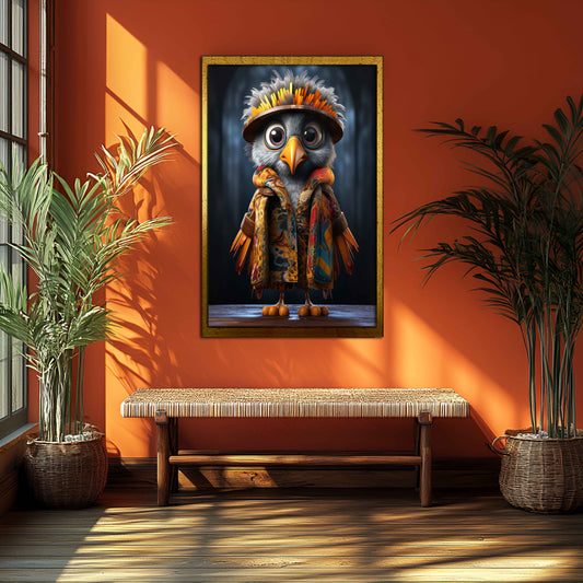 Whimsical Owl in Colorful Patterned Jacket - Canvas Painting