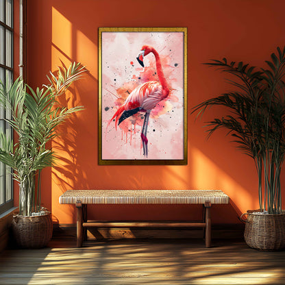 Vibrant Flamingo Splash – Abstract Watercolor Canvas Wall Art