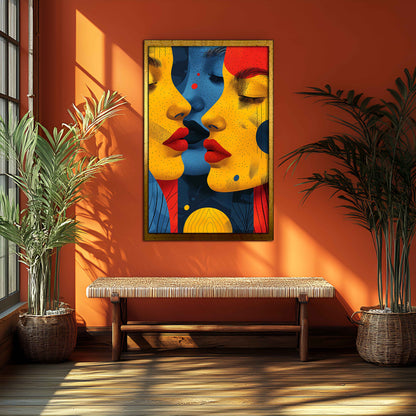 Vibrant Connection: Modern Abstract Three-Face Textured Canvas Art