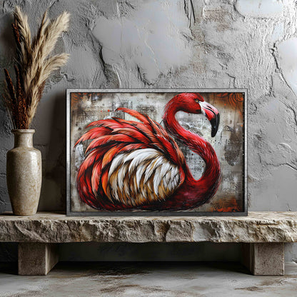 Crimson Majesty: Modern Abstract Flamingo Canvas Wall Art