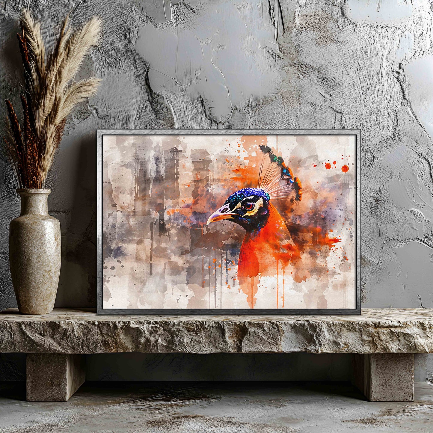 Vibrant Peacock Majesty: Abstract Watercolor Canvas Wall Art
