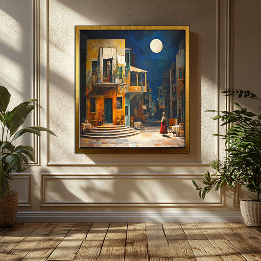 Midnight Serenade in Beyoğlu: A Moonlit Istanbul Streetscape Canvas Art
