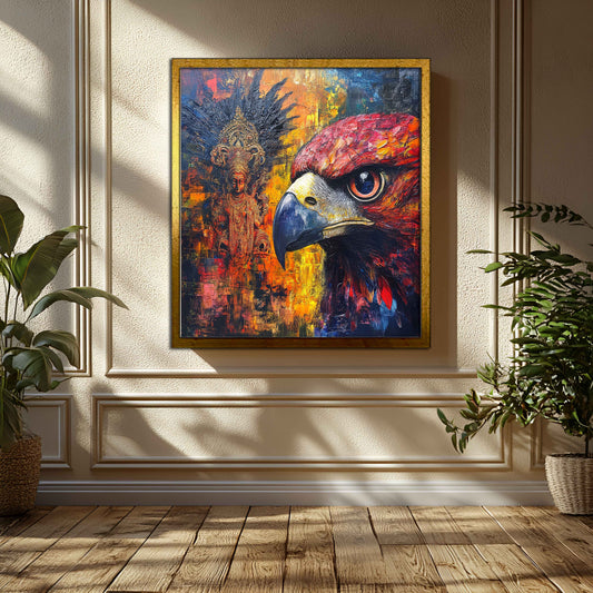 Divine Vision: Majestic Eagle and Ganesha Abstract Canvas Painting