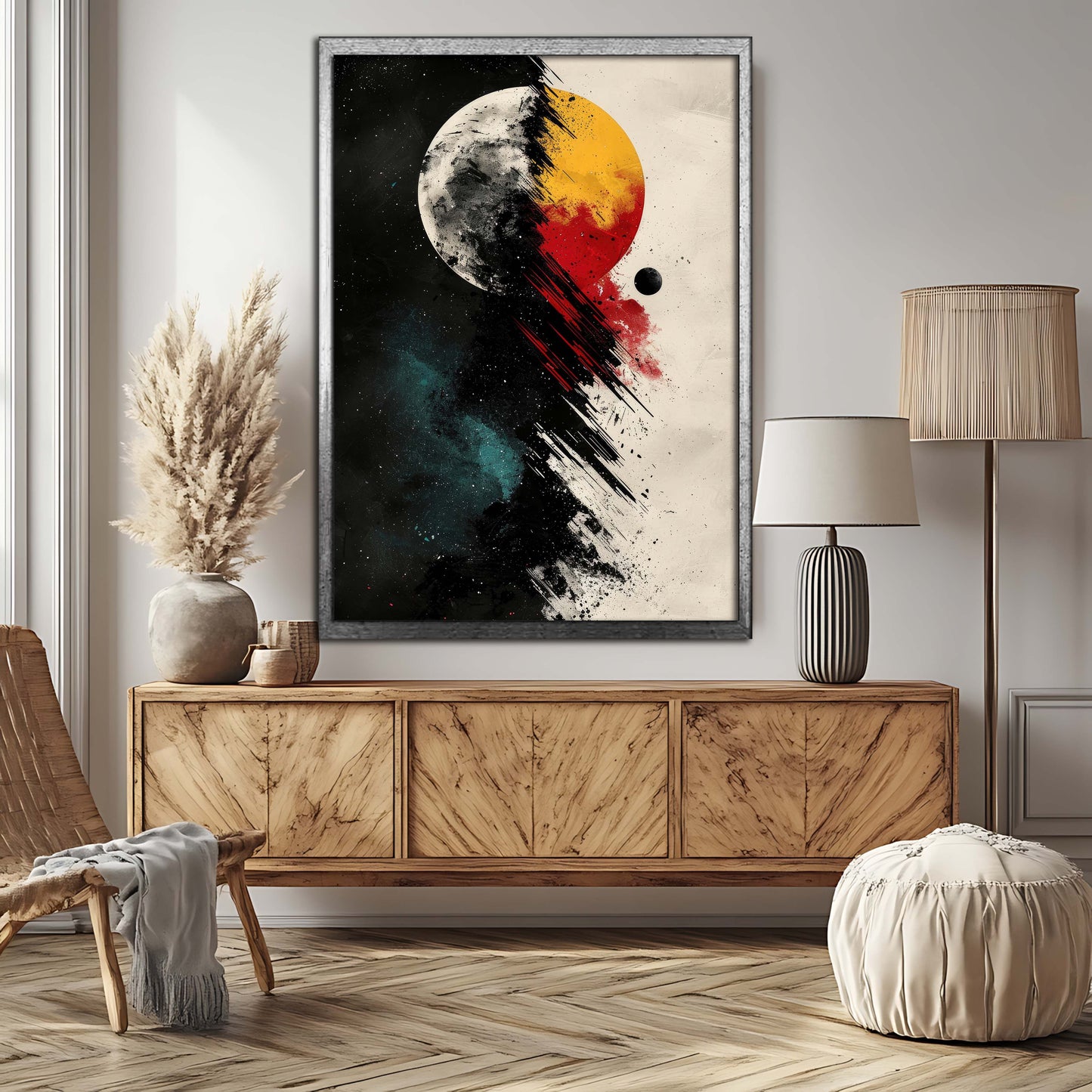 Cosmic Duality: Abstract Moon and Sun Canvas Wall Art