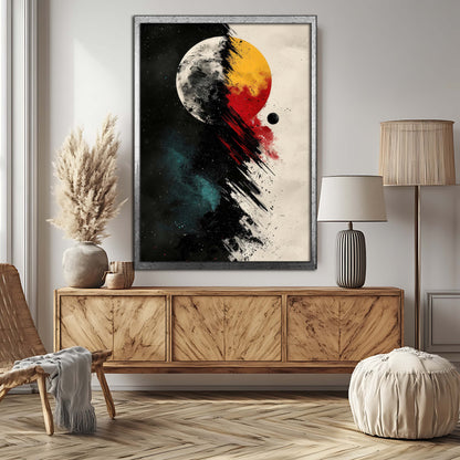 Cosmic Duality: Abstract Moon and Sun Canvas Wall Art