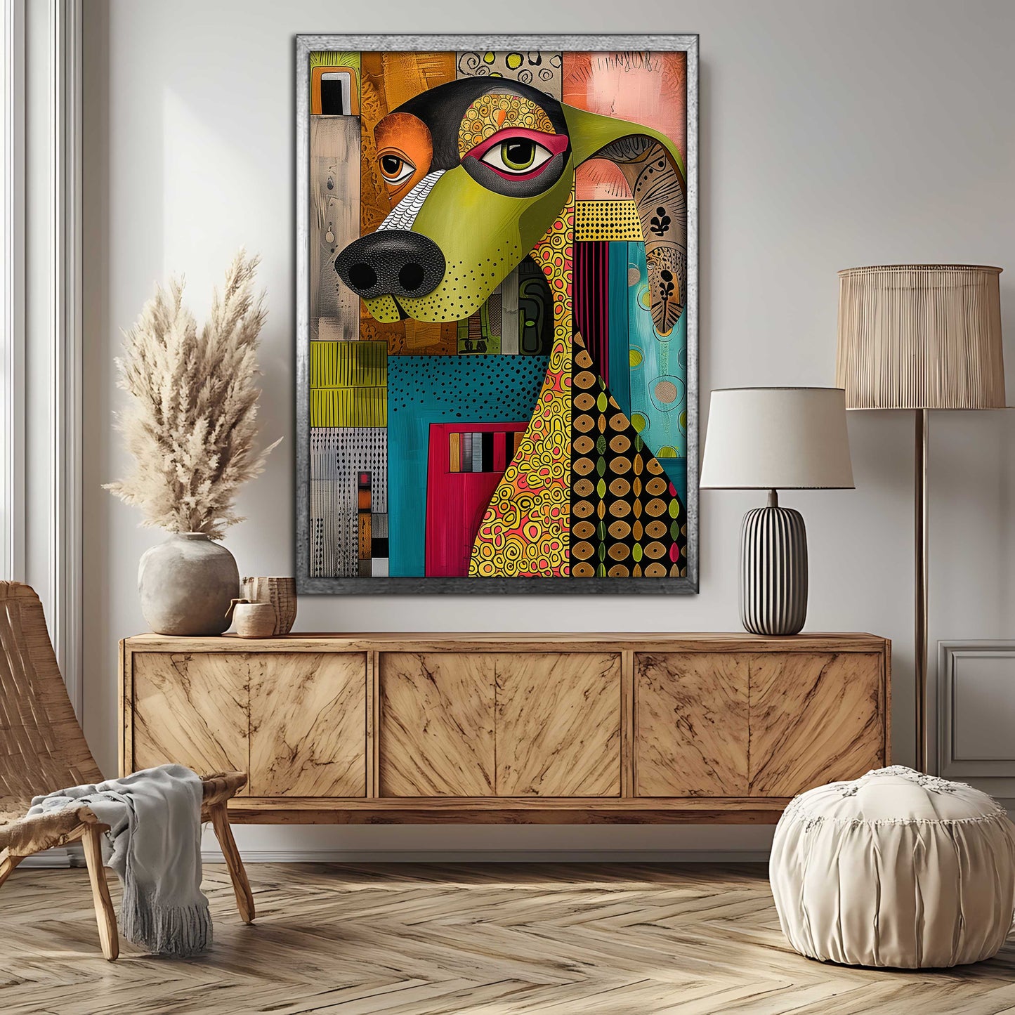 Vibrant Abstract Dog Portrait – Modern Colorful Canvas Painting