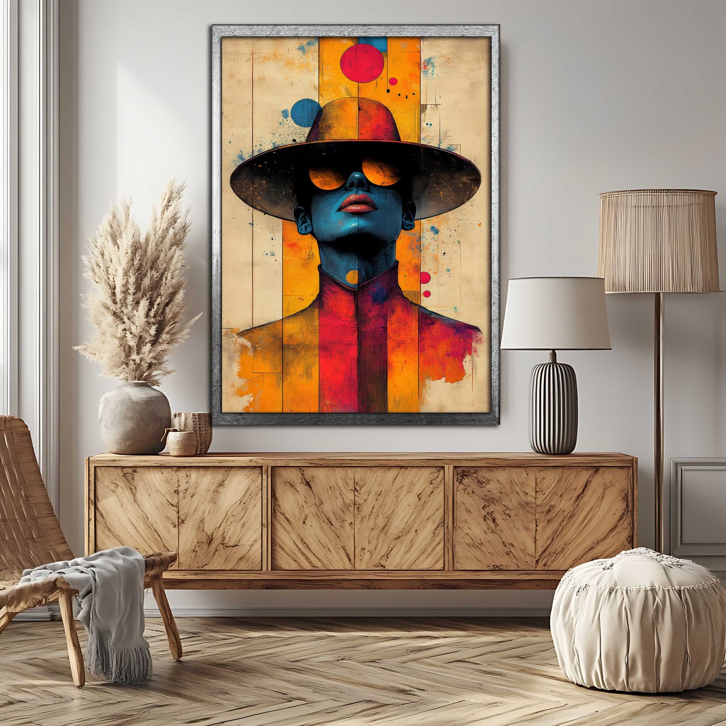 Vibrant Abstract Pop Art Portrait Canvas Painting - "The Blue Enigma"