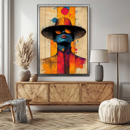 Vibrant Abstract Pop Art Portrait Canvas Painting - "The Blue Enigma"