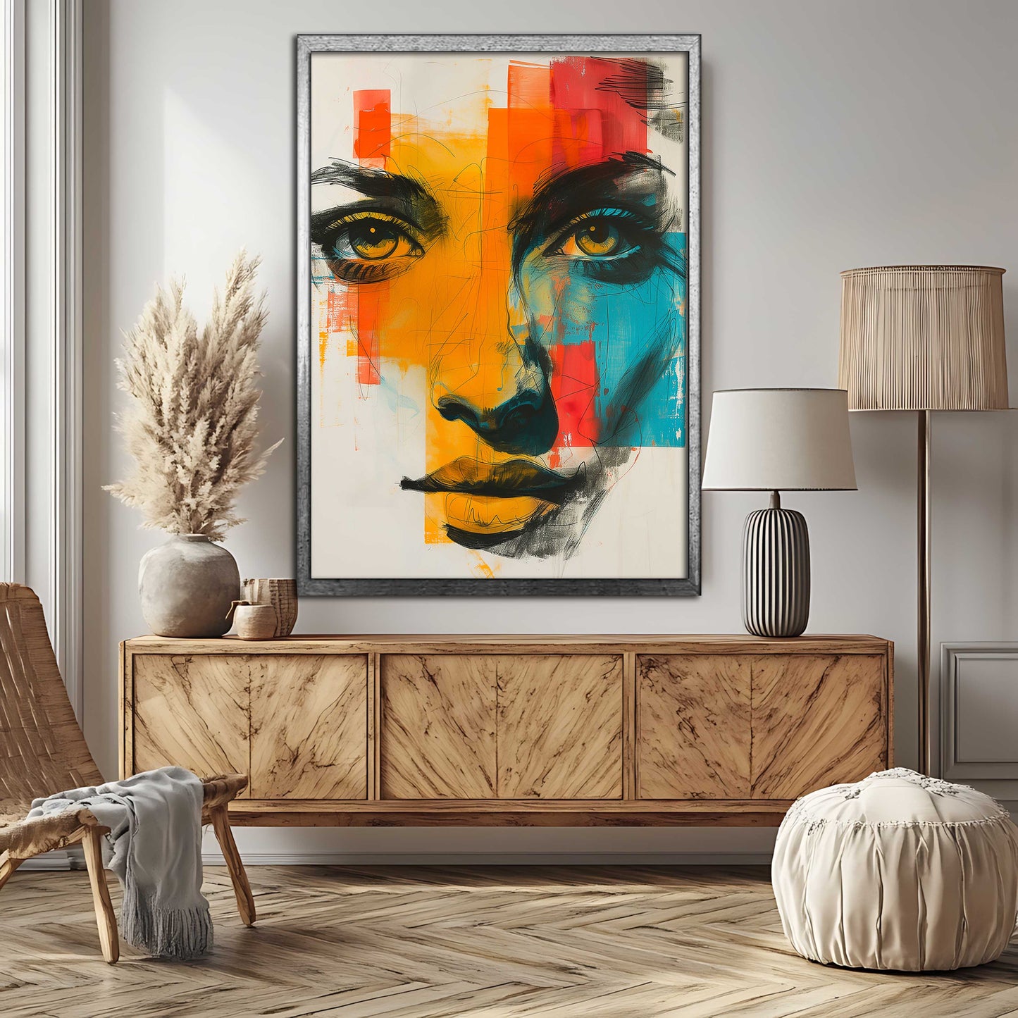 Vibrant Abstract Woman's Face Portrait - Contemporary Mixed Media Canvas Art