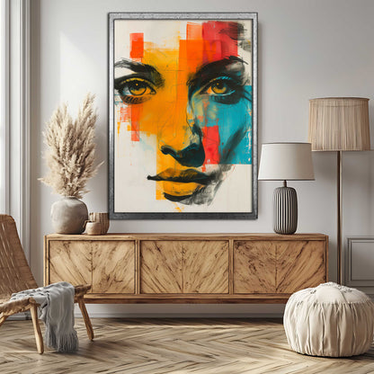 Vibrant Abstract Woman's Face Portrait - Contemporary Mixed Media Canvas Art
