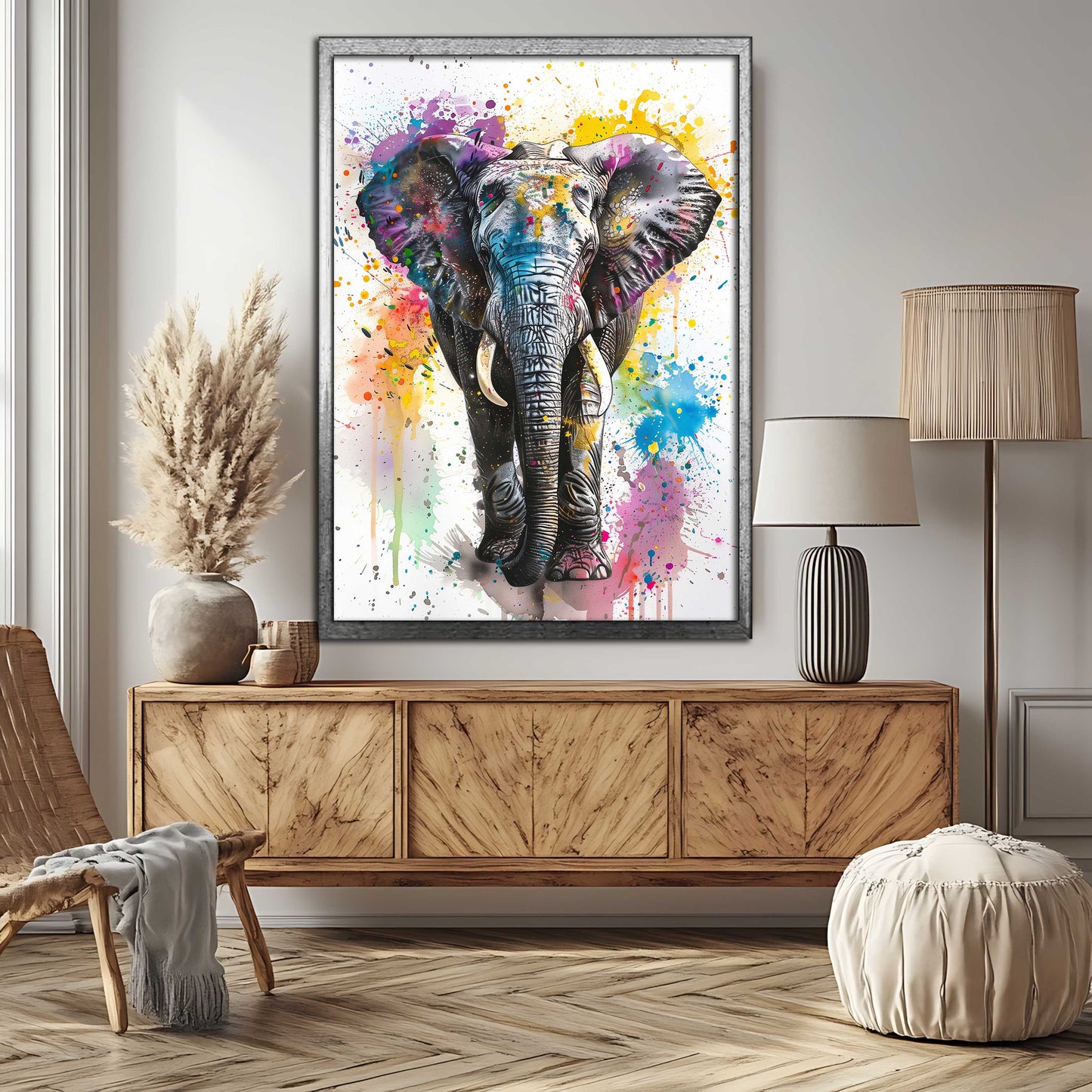 Vibrant Watercolor Splatter Elephant - Canvas Wall Art