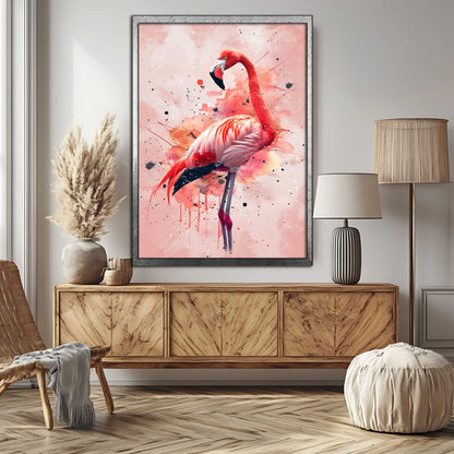 Vibrant Flamingo Splash – Abstract Watercolor Canvas Wall Art