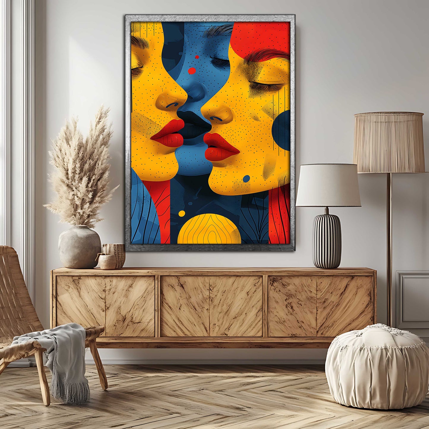 Vibrant Connection: Modern Abstract Three-Face Textured Canvas Art
