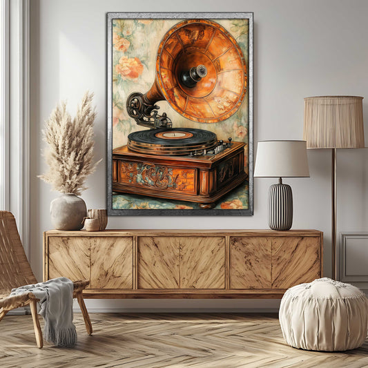 Vintage Gramophone Canvas Art - Retro Music Room Decor