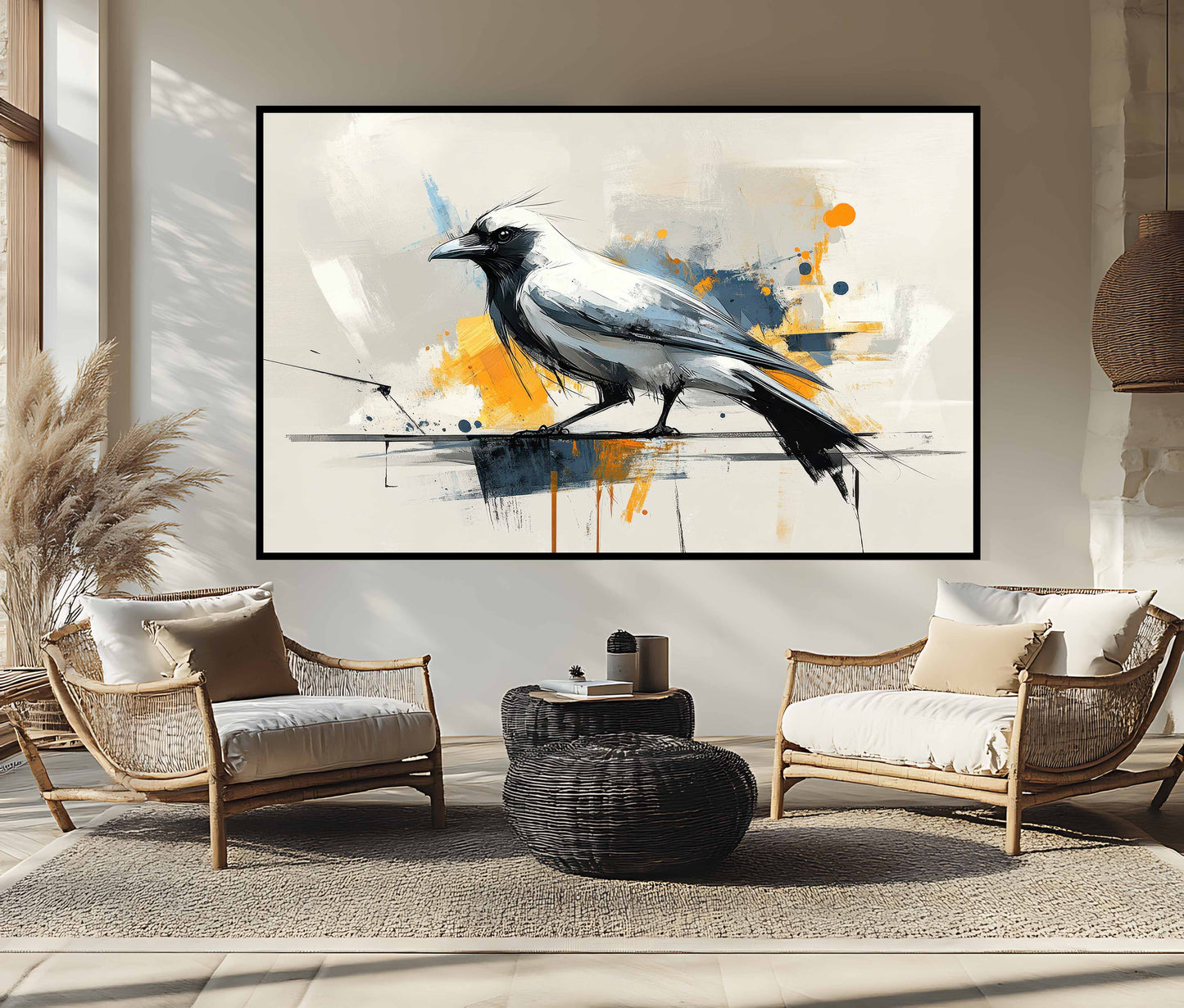 "The Maverick" | Abstract White Crow Modern Canvas Art
