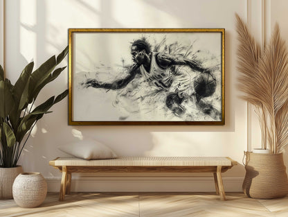 Dynamic Basketball Player Action Art - Charcoal Sketch Style Canvas Print - Modern Sports Wall Decor for Man Cave, Office, or Gym