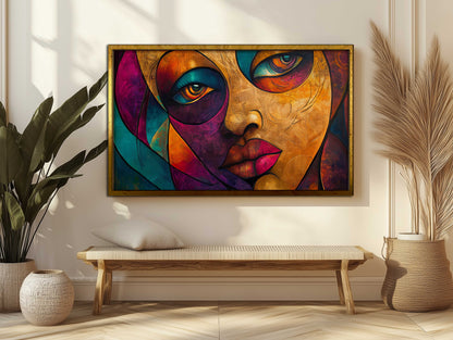 Vibrant Abstract Portrait Canvas Art - Modern Expressive Eyes Wall Decor - Colorful Textured Face Painting for Living Room or Bedroom
